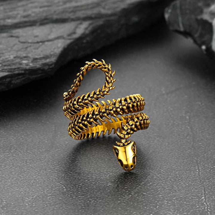 Gothic Snake Skull Bone Ring for Men Women