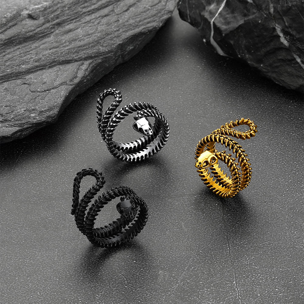 Gothic Snake Skull Bone Ring for Men Women