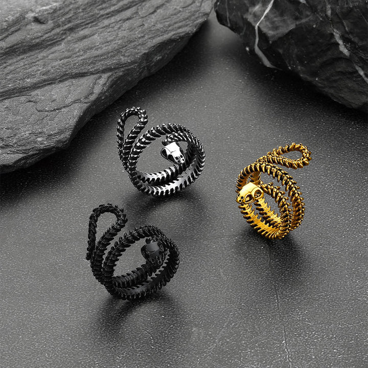 Gothic Snake Skull Bone Ring for Men Women