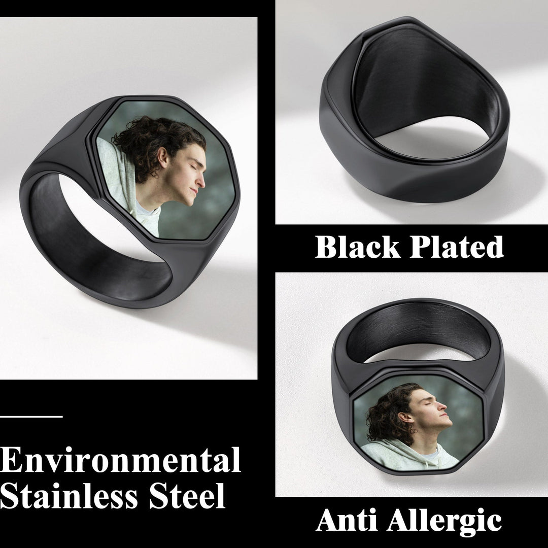 Personalized Octagon Signet Ring with Photo for Men