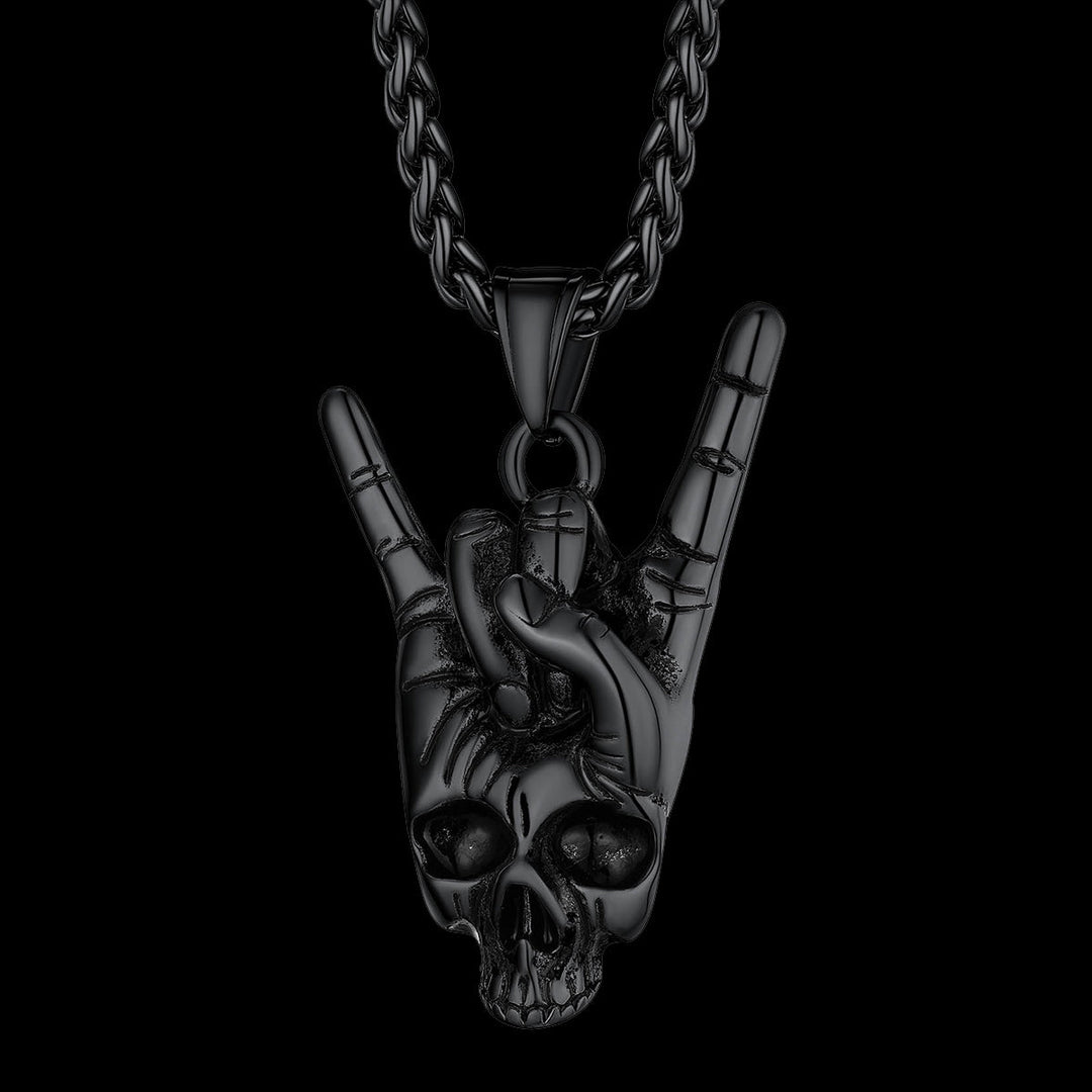 Rock Hand Skeleton Skull Necklace for Men