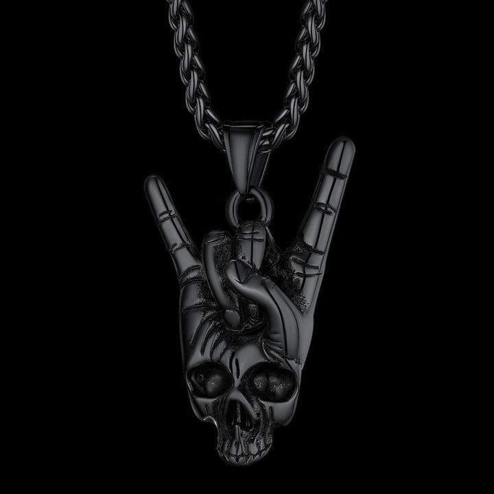 Rock Hand Skeleton Skull Necklace for Men