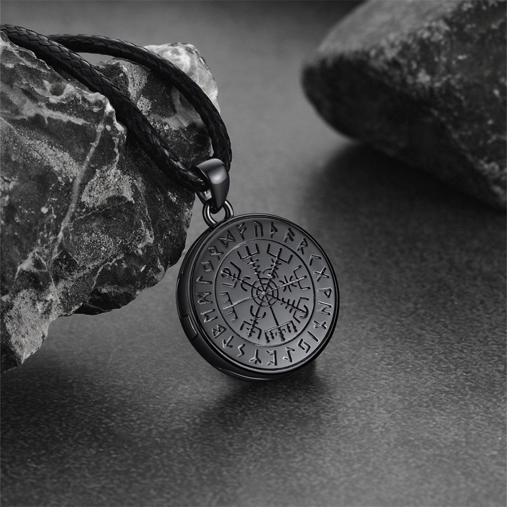 Personalized Photo Locket Necklace with Viking Compass for Men