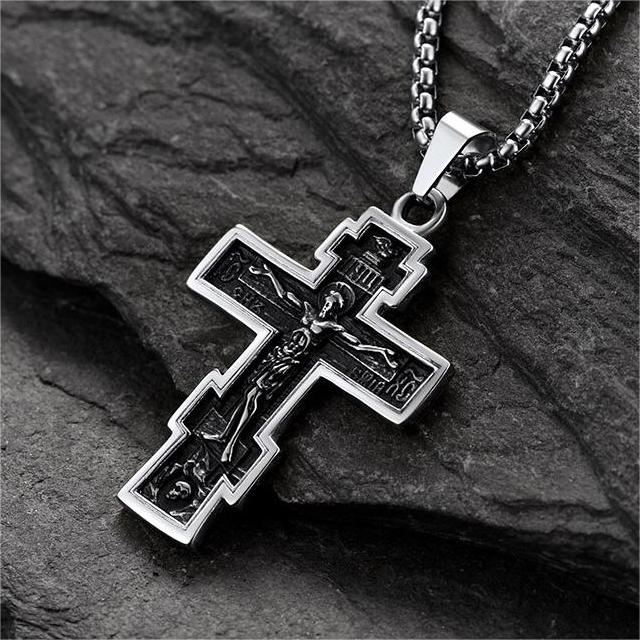 Christian Russian Orthodox Cross Pendant Necklace For Men