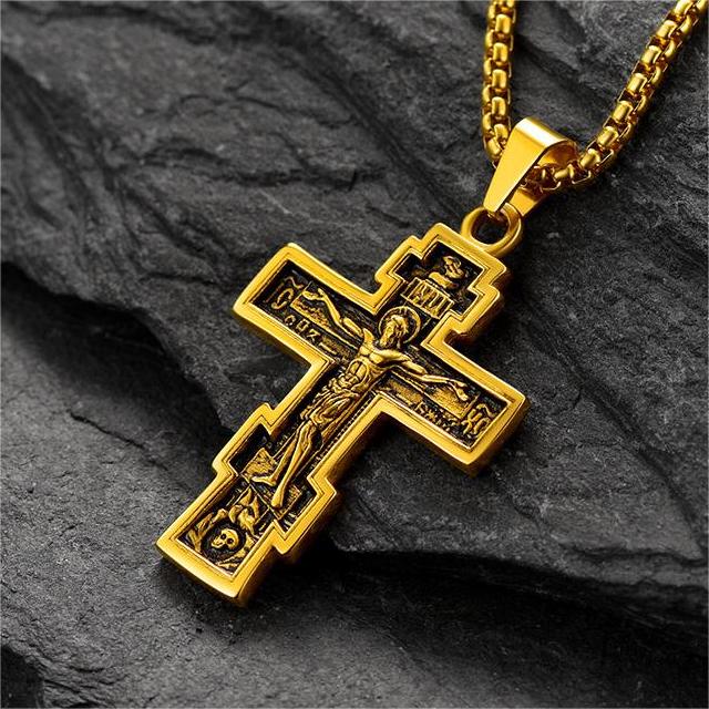Christian Russian Orthodox Cross Pendant Necklace For Men