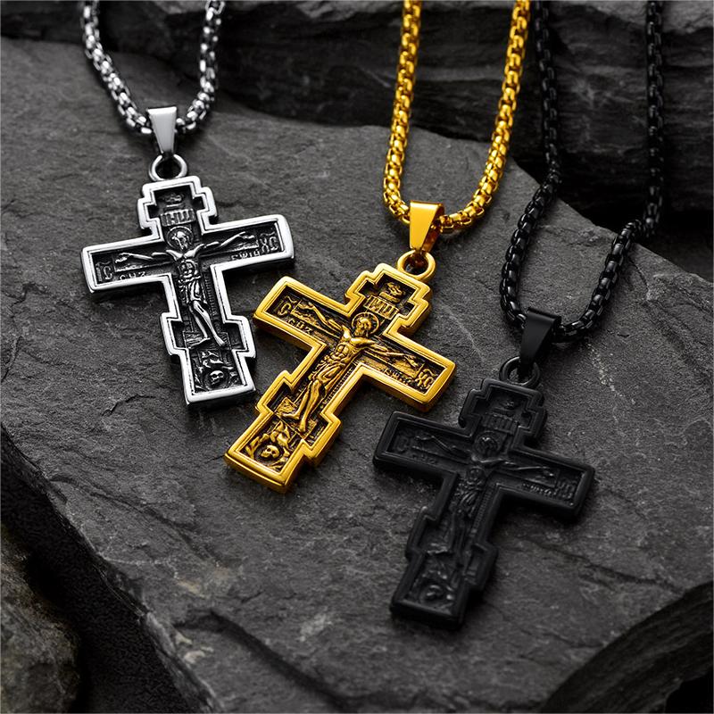 Christian Russian Orthodox Cross Pendant Necklace For Men