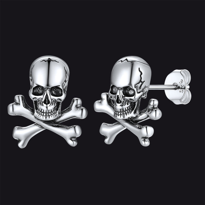 Punk Skull Crossbones Stud Earrings For Men
