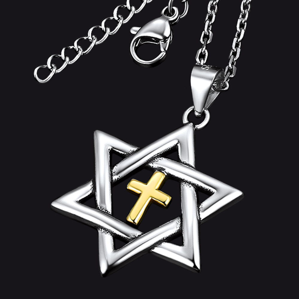 Sterling Silver Cross Star of David Necklace for Men Women
