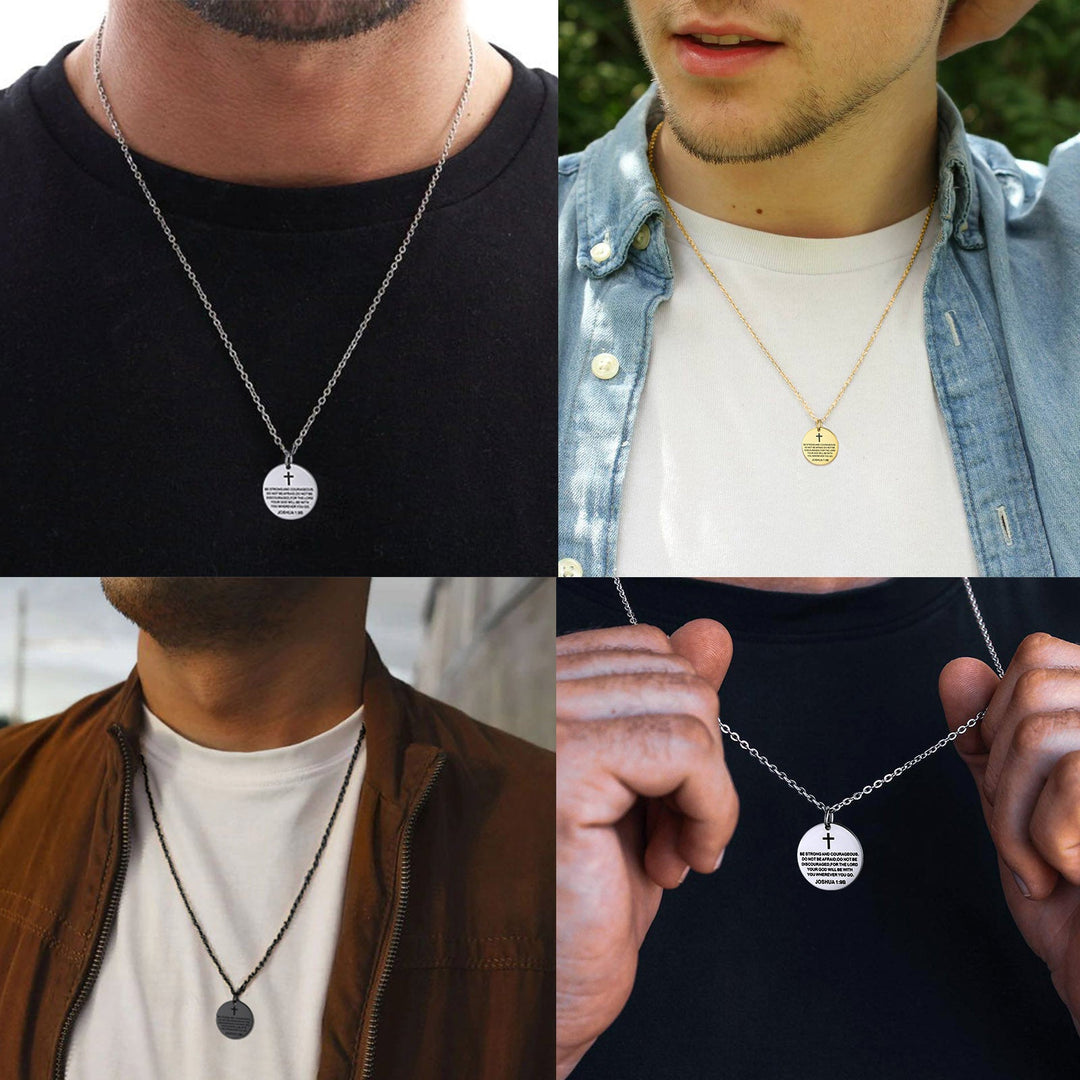 Christian Joshua 1:9 Cross Medal Necklace For Men