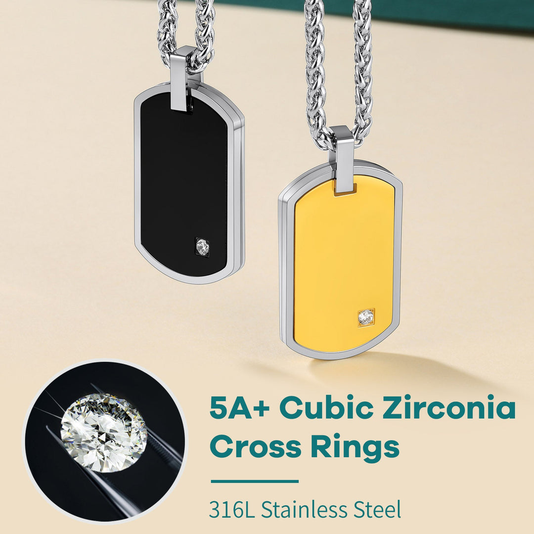 Engraved Dog Tag Pendant Necklace with Diamond for Men