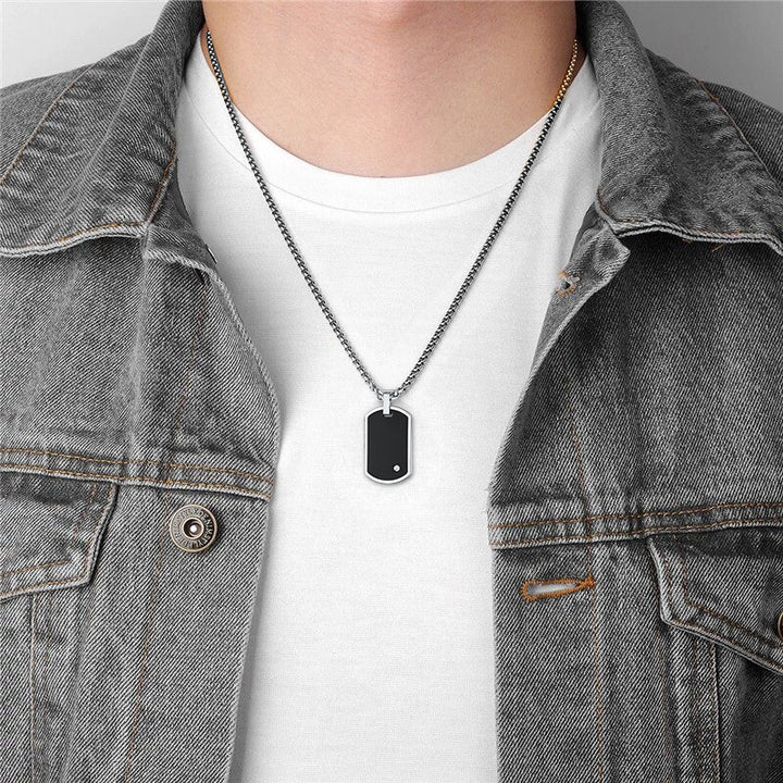 Engraved Dog Tag Pendant Necklace with Diamond for Men