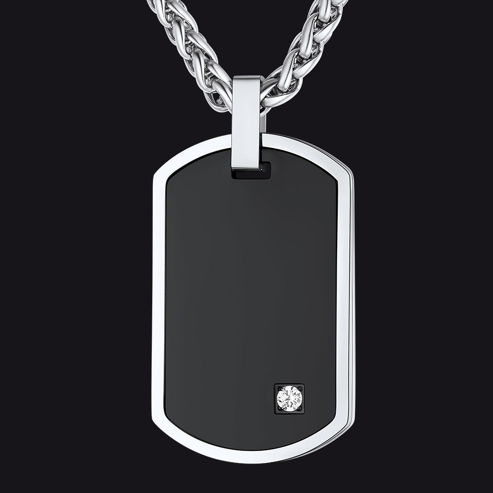 Engraved Dog Tag Pendant Necklace with Diamond for Men