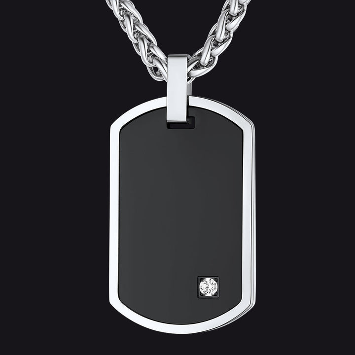 Engraved Dog Tag Pendant Necklace with Diamond for Men