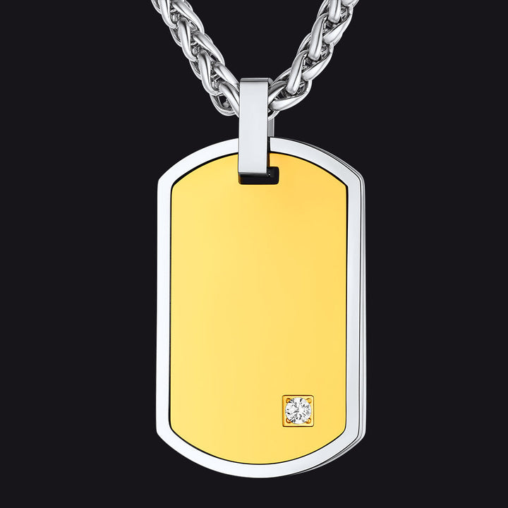 Engraved Dog Tag Pendant Necklace with Diamond for Men