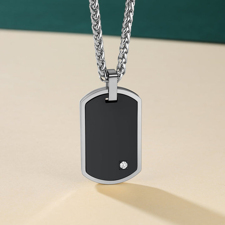 Engraved Dog Tag Pendant Necklace with Diamond for Men