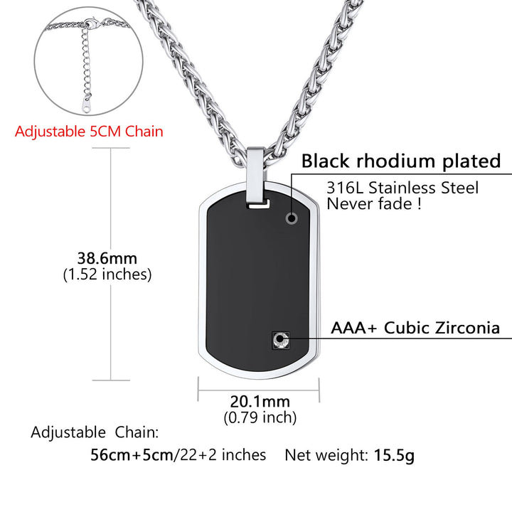 Engraved Dog Tag Pendant Necklace with Diamond for Men