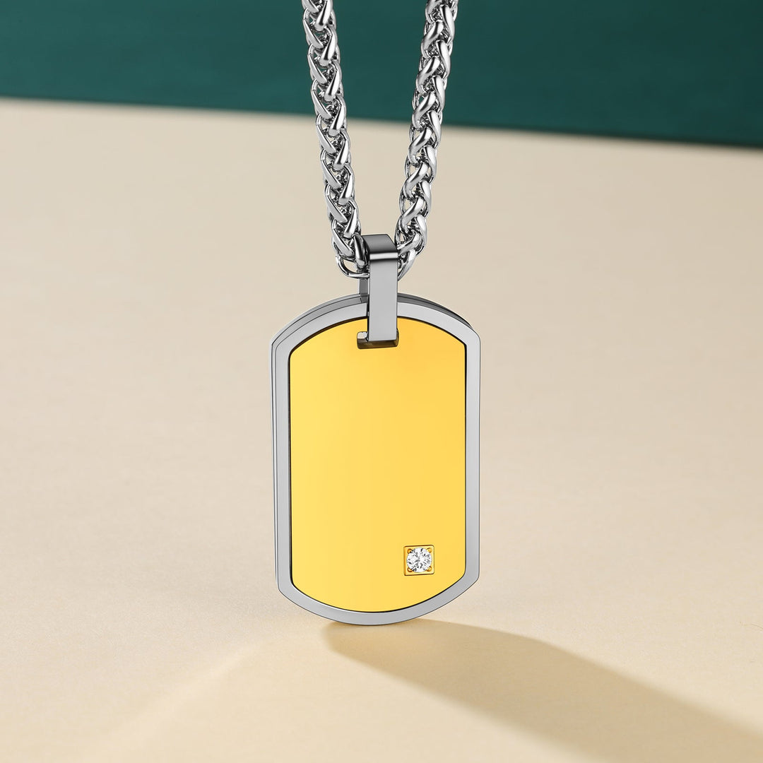 Engraved Dog Tag Pendant Necklace with Diamond for Men