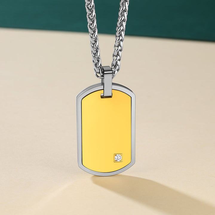 Engraved Dog Tag Pendant Necklace with Diamond for Men