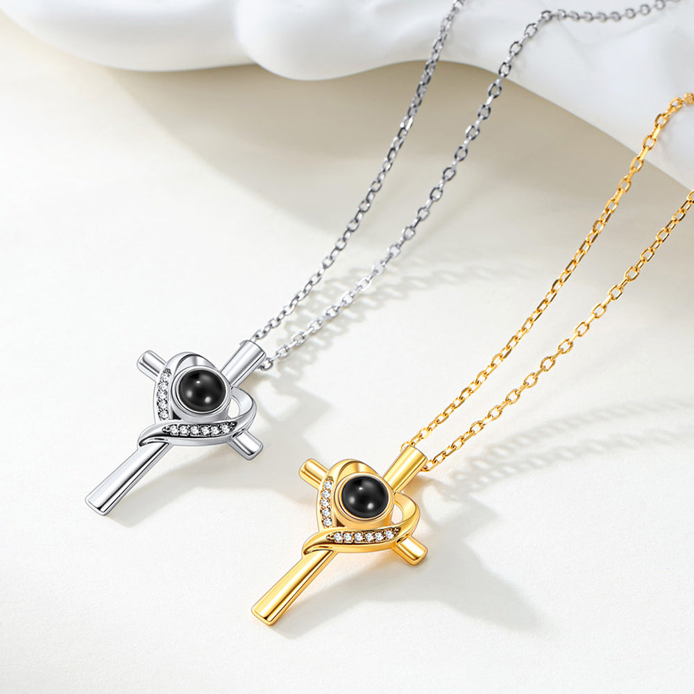 Personalized Projection Photo Cross Necklace for Women Mom