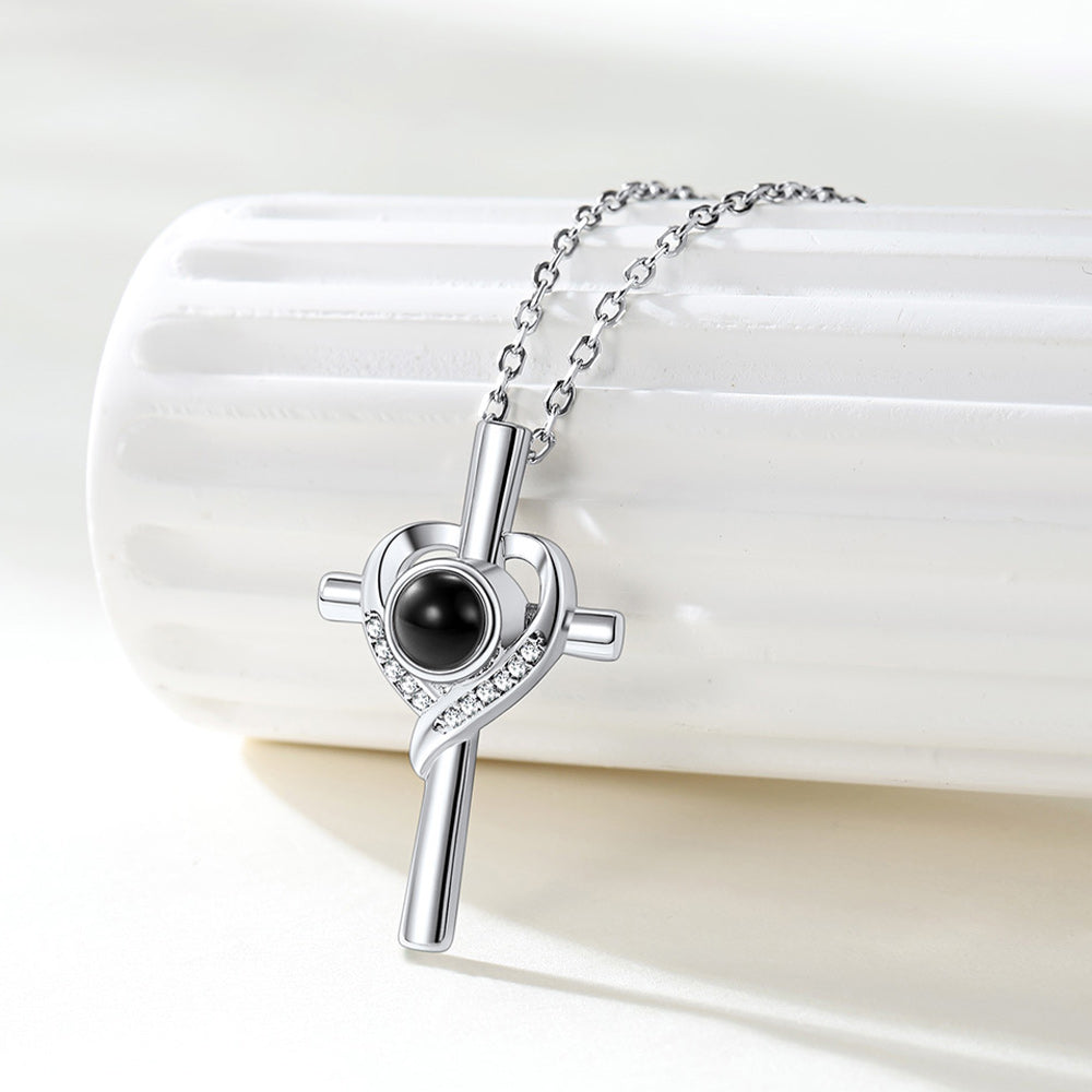 Personalized Projection Photo Cross Necklace for Women Mom