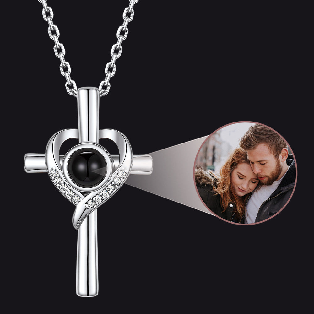 Personalized Projection Photo Cross Necklace for Women Mom