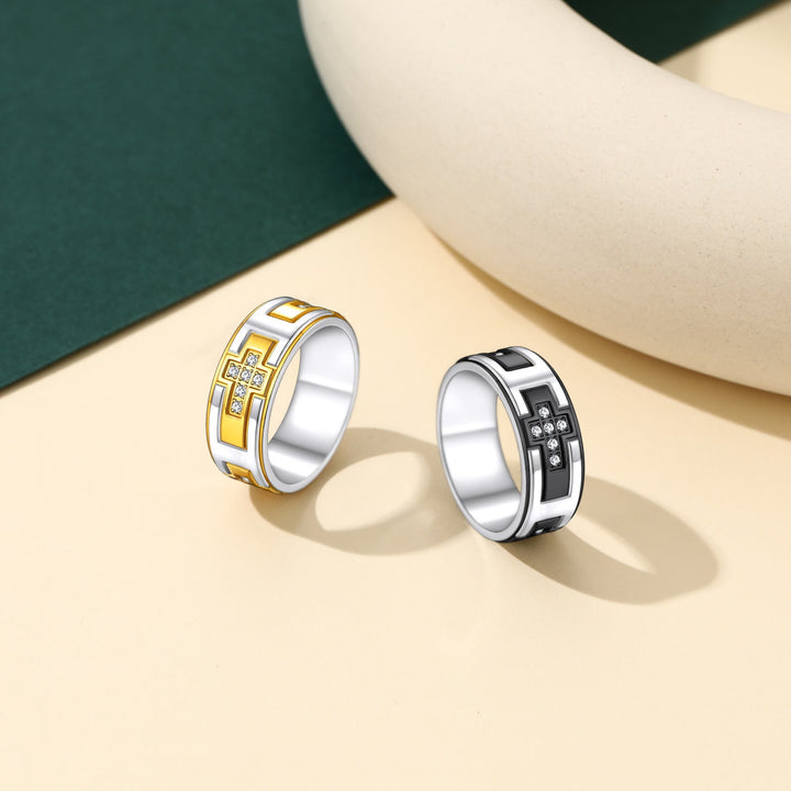 Rotating Cross Meditation Ring Band Ring for Men