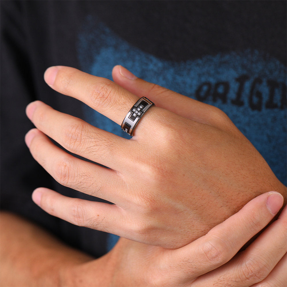 Cross Rings 5A+ Cubic Zirconia Stainless Steel Band Ring