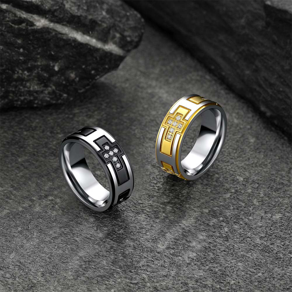 Cross Rings 5A+ Cubic Zirconia Stainless Steel Band Ring