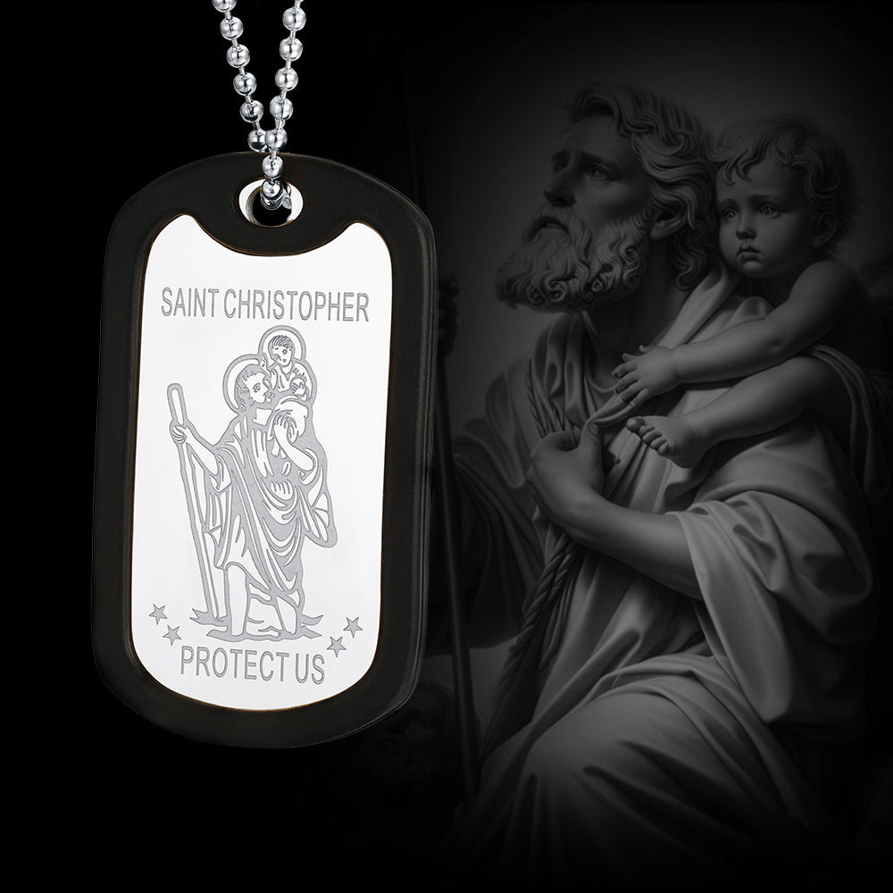 Custom Engraved Saint Christopher Dog Tag Necklace For Men