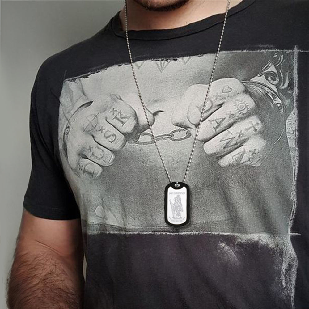 Custom Engraved Saint Christopher Dog Tag Necklace For Men