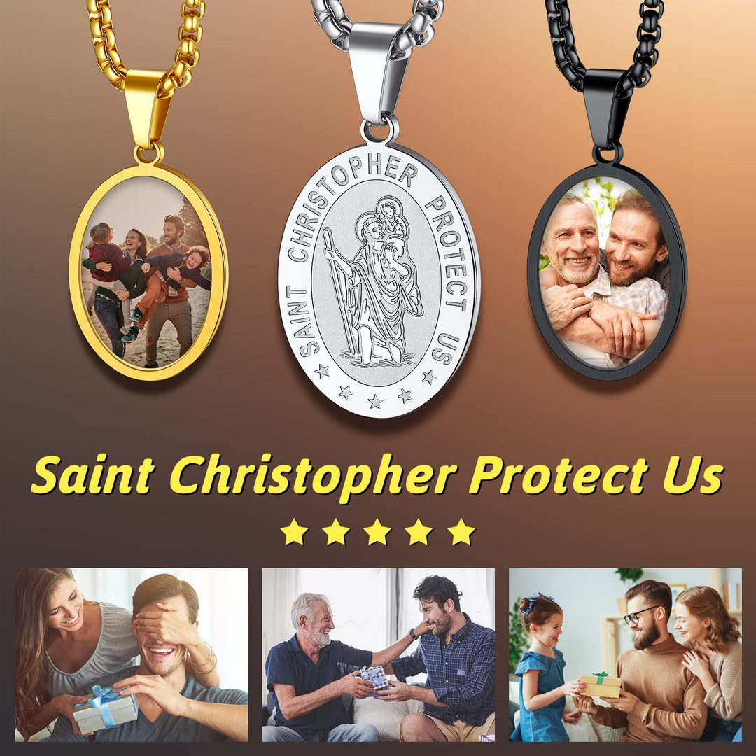 Personalized Saint Christopher Picture Necklace for Men