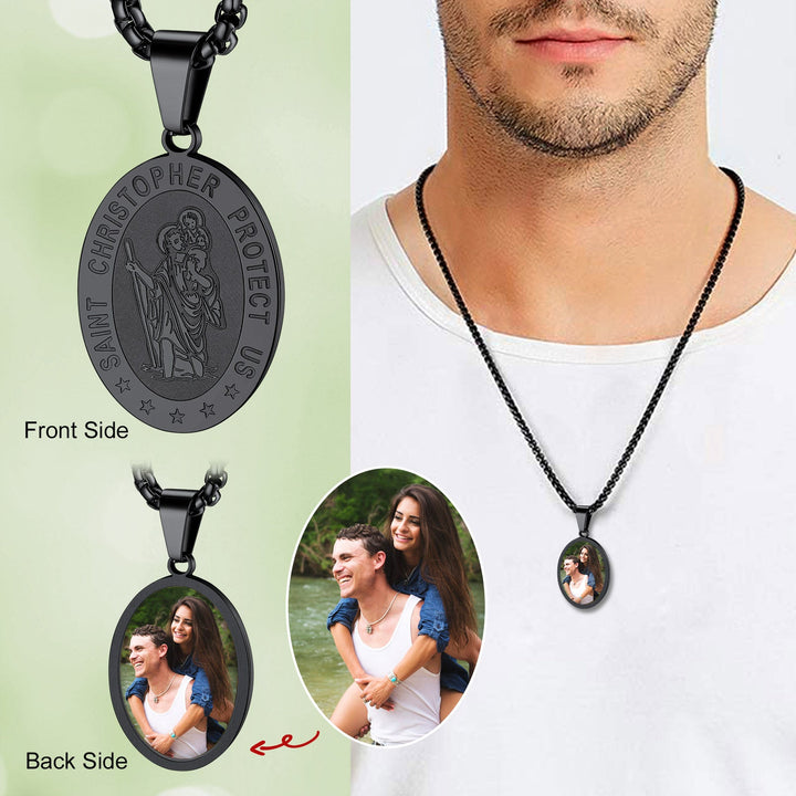 Personalized Saint Christopher Picture Necklace for Men