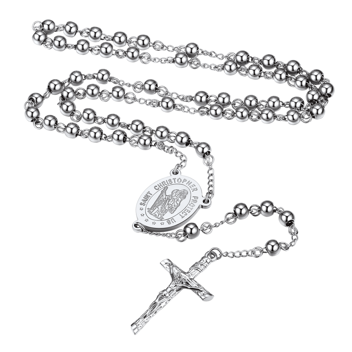 Rosary Beads Cross Necklace of Saint Christopher