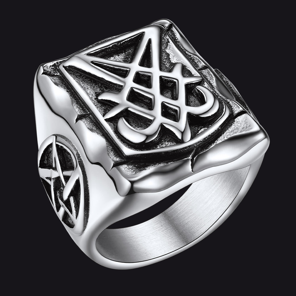 Satanic Lucifer Stainless Steel Signet Ring for Men
