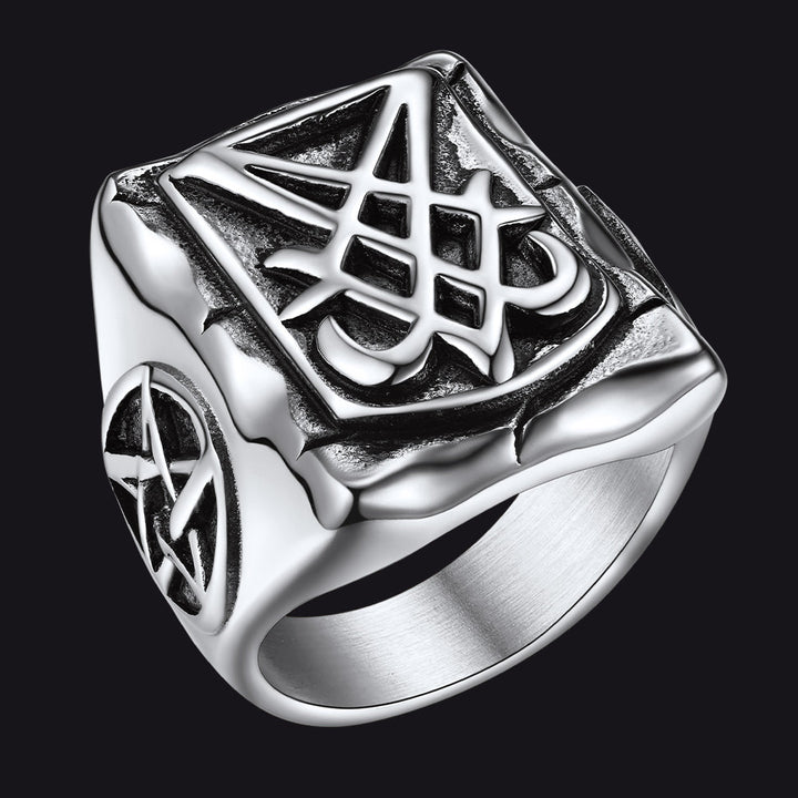 Satanic Lucifer Stainless Steel Signet Ring for Men