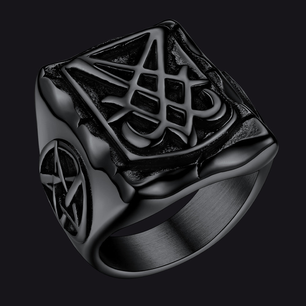 Satanic Lucifer Stainless Steel Signet Ring for Men