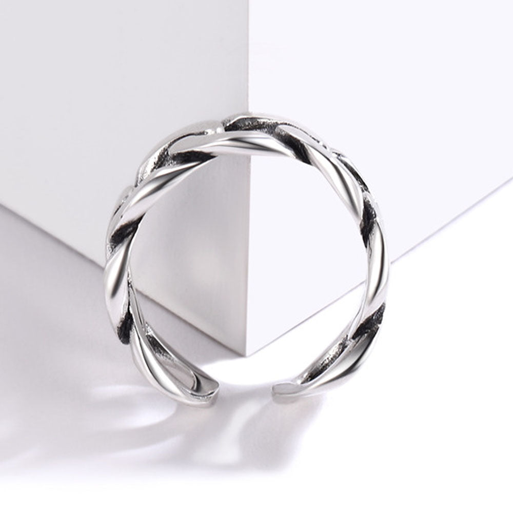 925 Sterling Silver Cuban Chain Open Adjustable Ring for Men Women