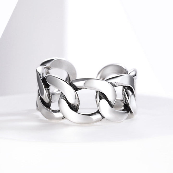 925 Sterling Silver Cuban Chain Open Adjustable Ring for Men Women
