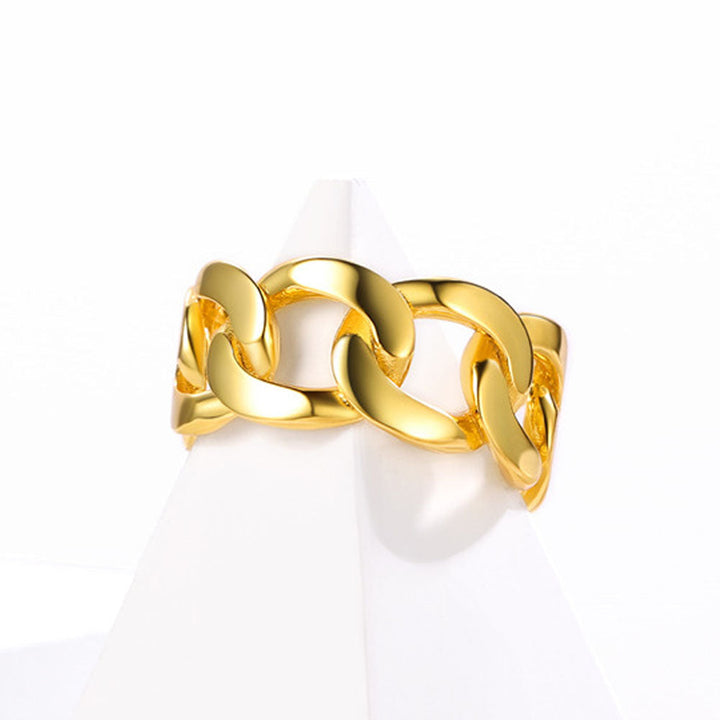 925 Sterling Silver Cuban Chain Open Adjustable Ring for Men Women
