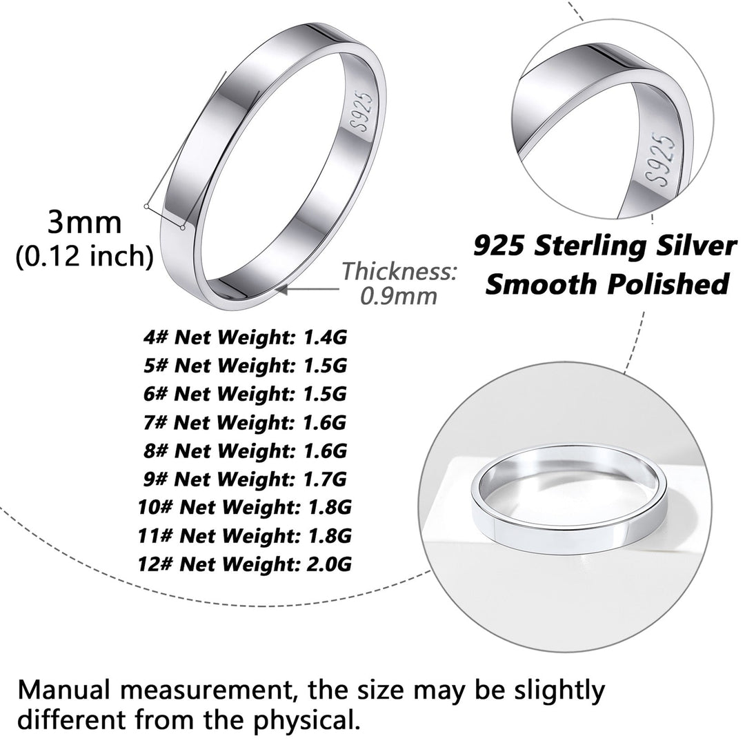 925 Sterling Silver Custom Simple Band Ring for Couples, 3mm/5mm