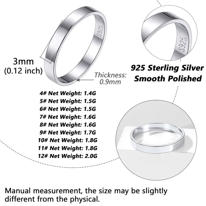 925 Sterling Silver Custom Simple Band Ring for Couples, 3mm/5mm