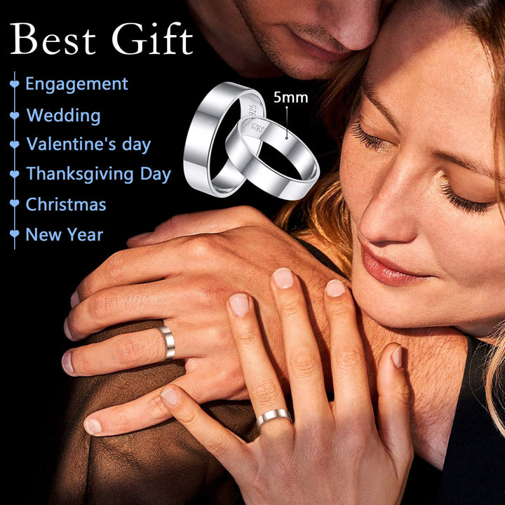 925 Sterling Silver Custom Simple Band Ring for Couples, 3mm/5mm