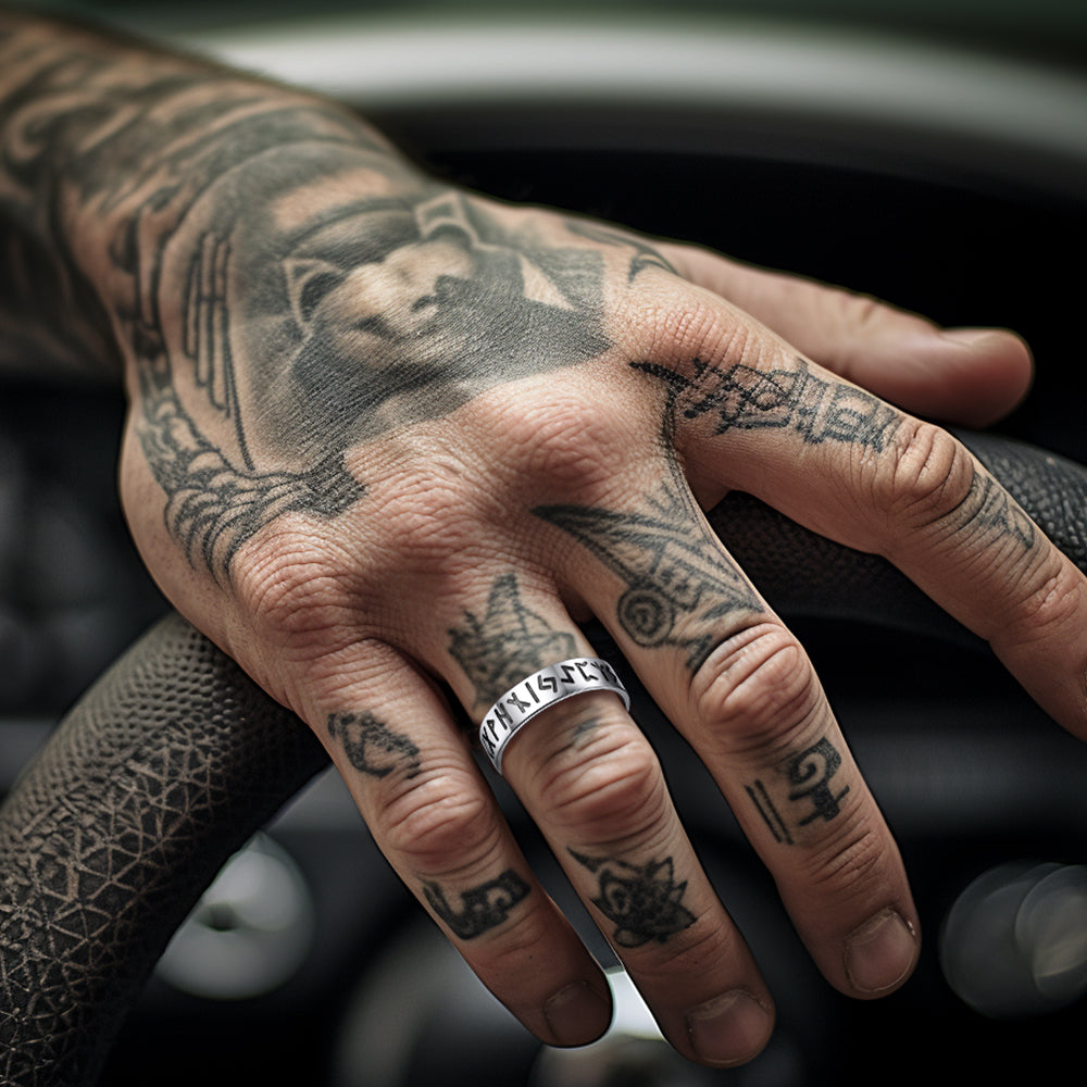 Sterling Silver Norse Viking Runes Ring for Men Women