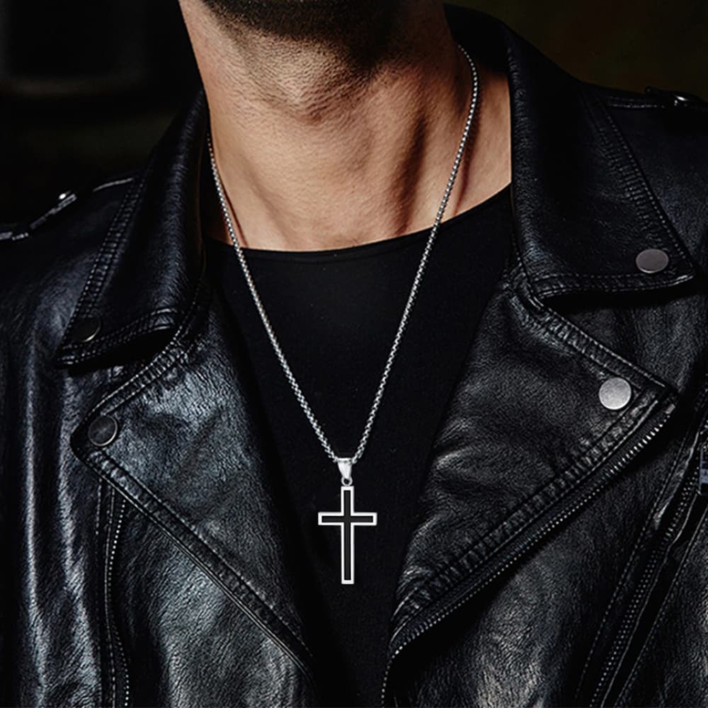 Christian Black Enamel Cross Necklace For Men Women