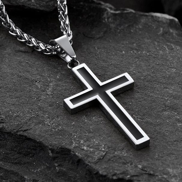 Christian Black Enamel Cross Necklace For Men Women