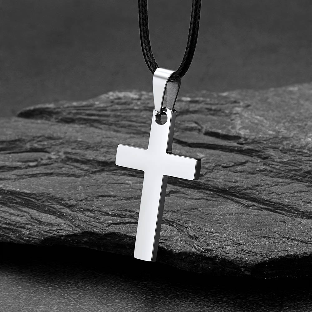 Simple Cross Braided Leather Pendant Necklace for Men Christian