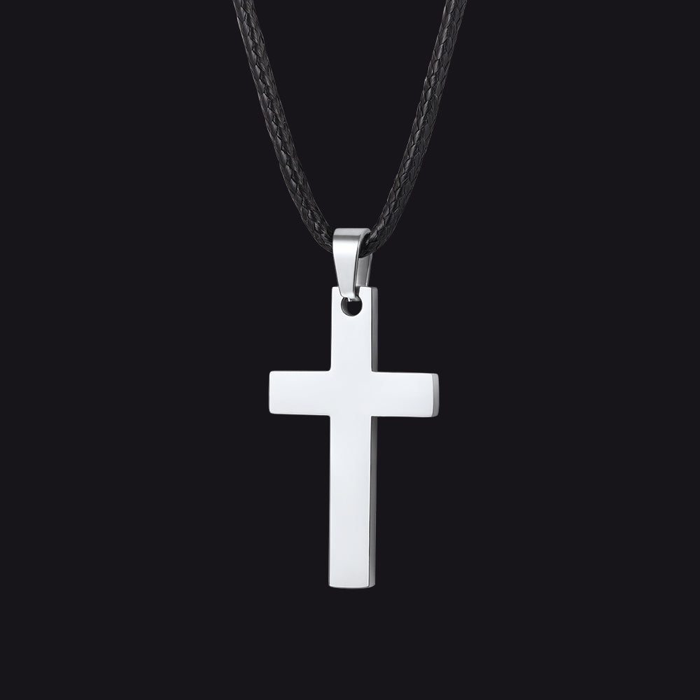 Simple Cross Braided Leather Pendant Necklace for Men Christian
