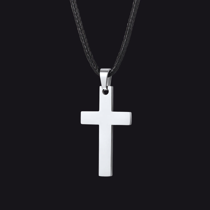 Simple Cross Braided Leather Pendant Necklace for Men Christian
