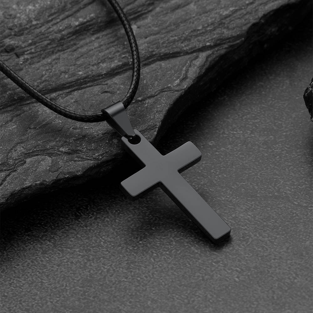 Simple Cross Braided Leather Pendant Necklace for Men Christian