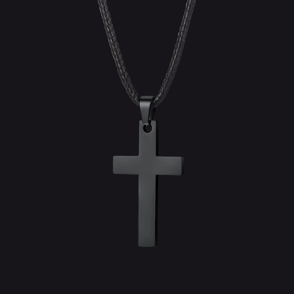 Simple Cross Braided Leather Pendant Necklace for Men Christian